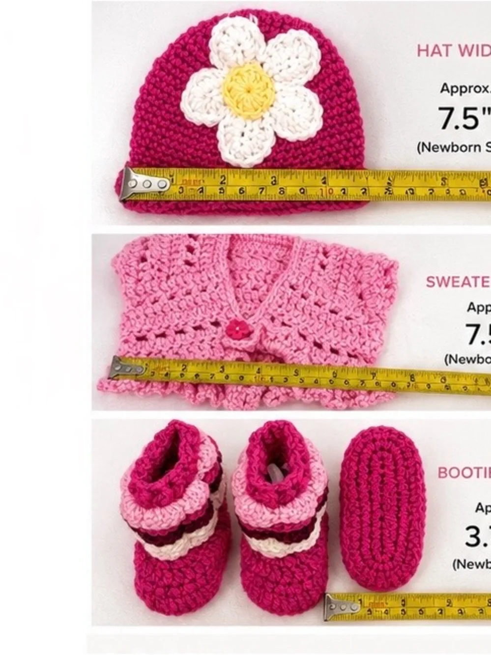 Handmade Crochet Newborn Gift Set - Hat, Sweater & Booties - Daisy Flower